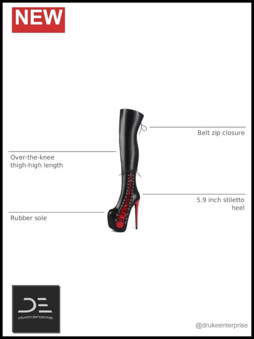 Stiletto Over the Knee Boots, Platform Thigh High, Zip Closure, Large Sizes,